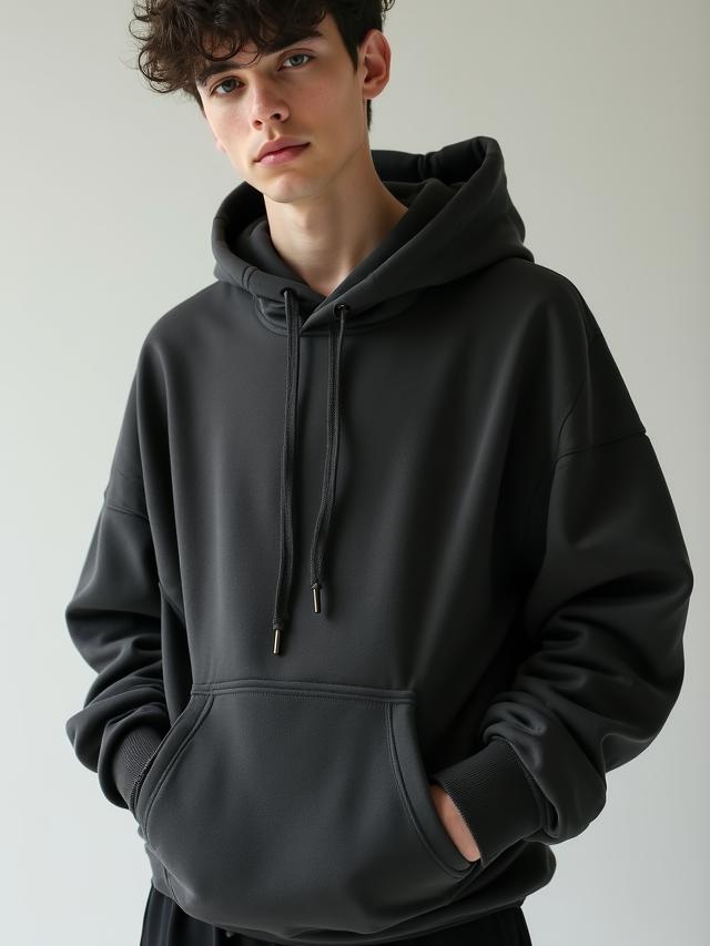 Oversized heavy-weight hoodie on model