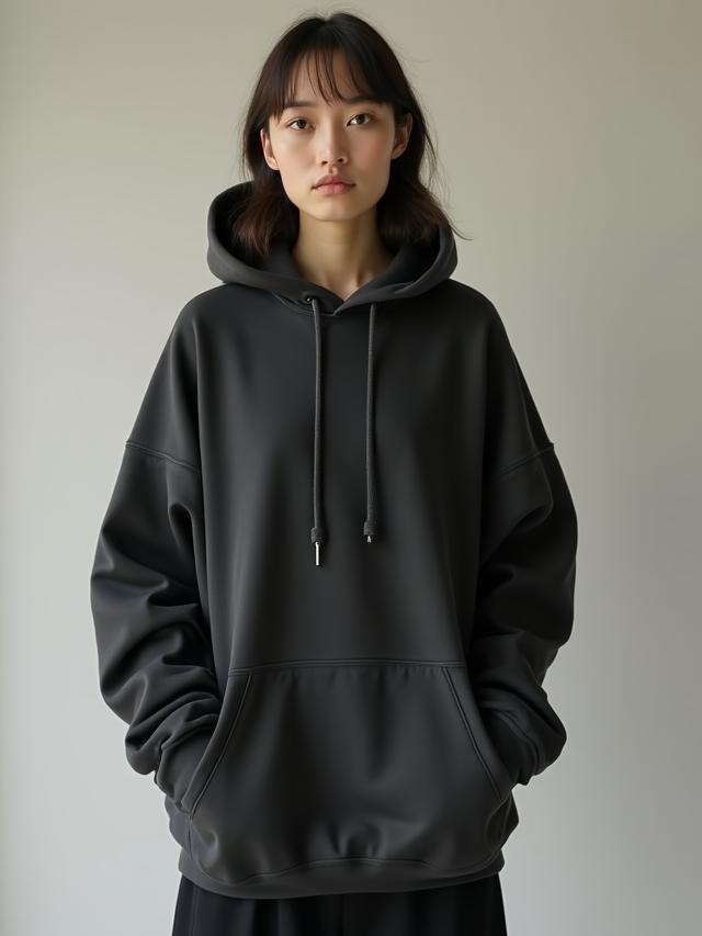 Oversized heavy-weight hoodie on second model