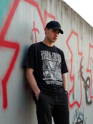 Street style model in graphic tee