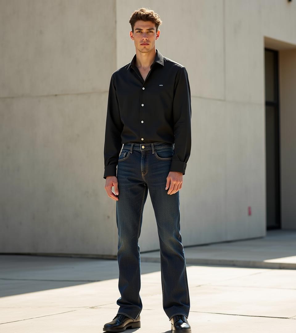 Tall model in high-quality extended length trousers
