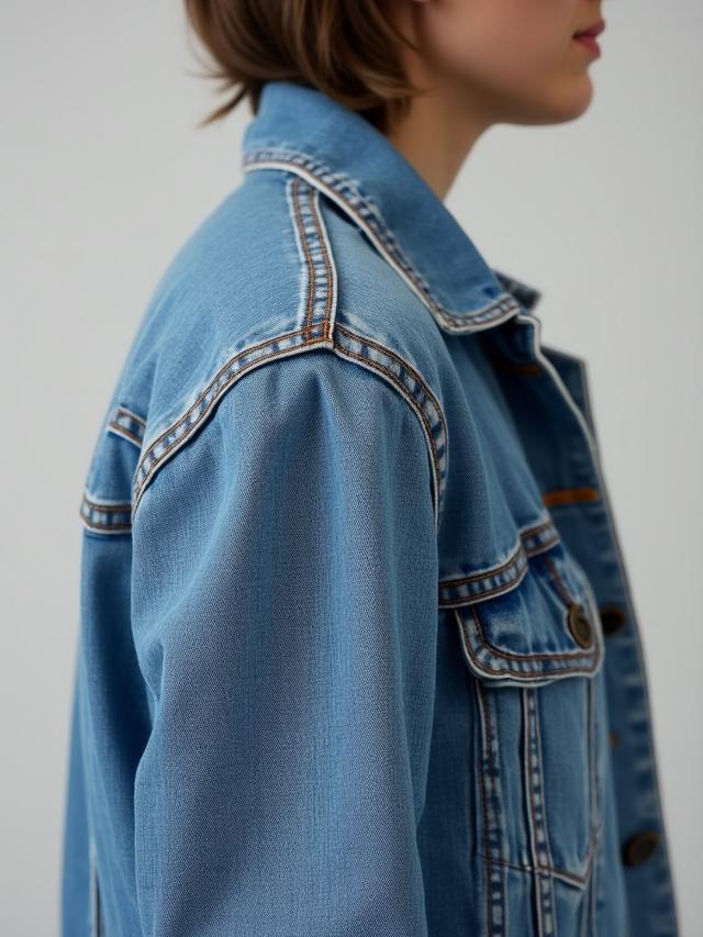 Petite cropped denim jacket with adjusted sleeve length