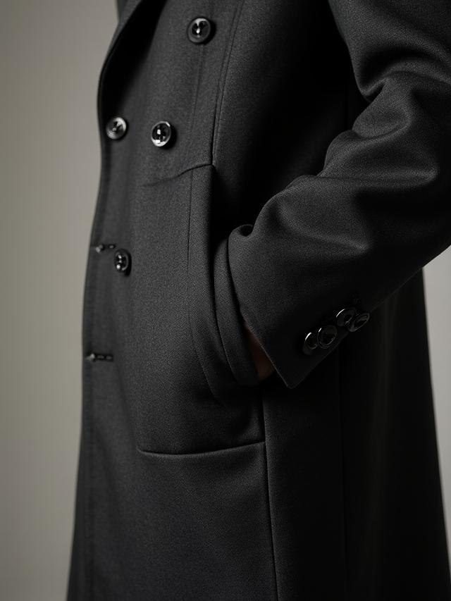 Tall wool overcoat with adjusted pocket points
