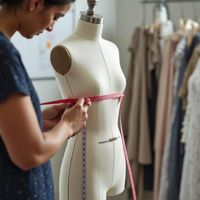 Designers draping fabric on a plus-size mannequin