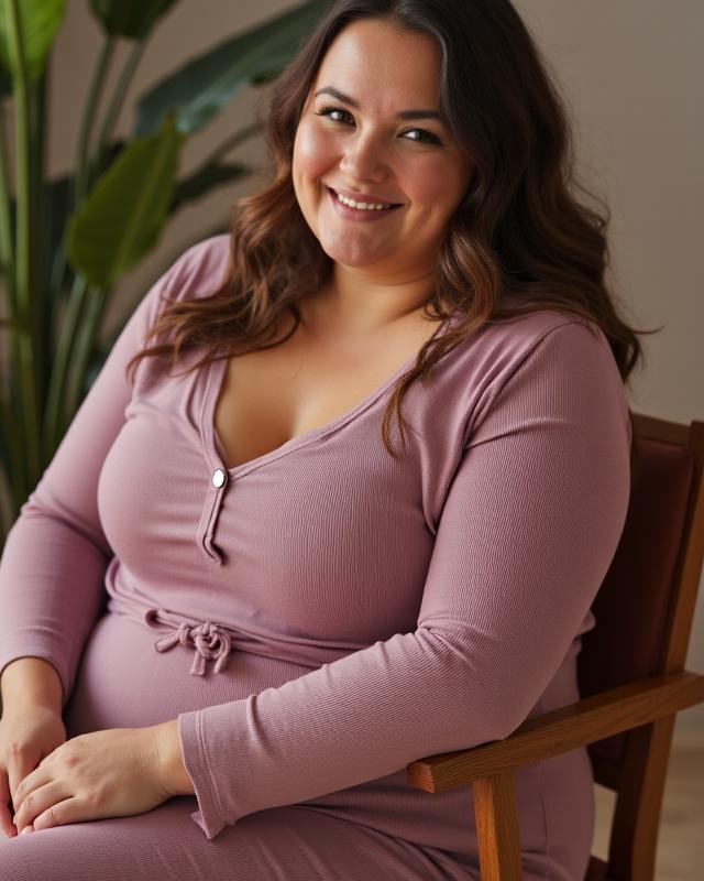 Model in mauve ribbed loungewear set