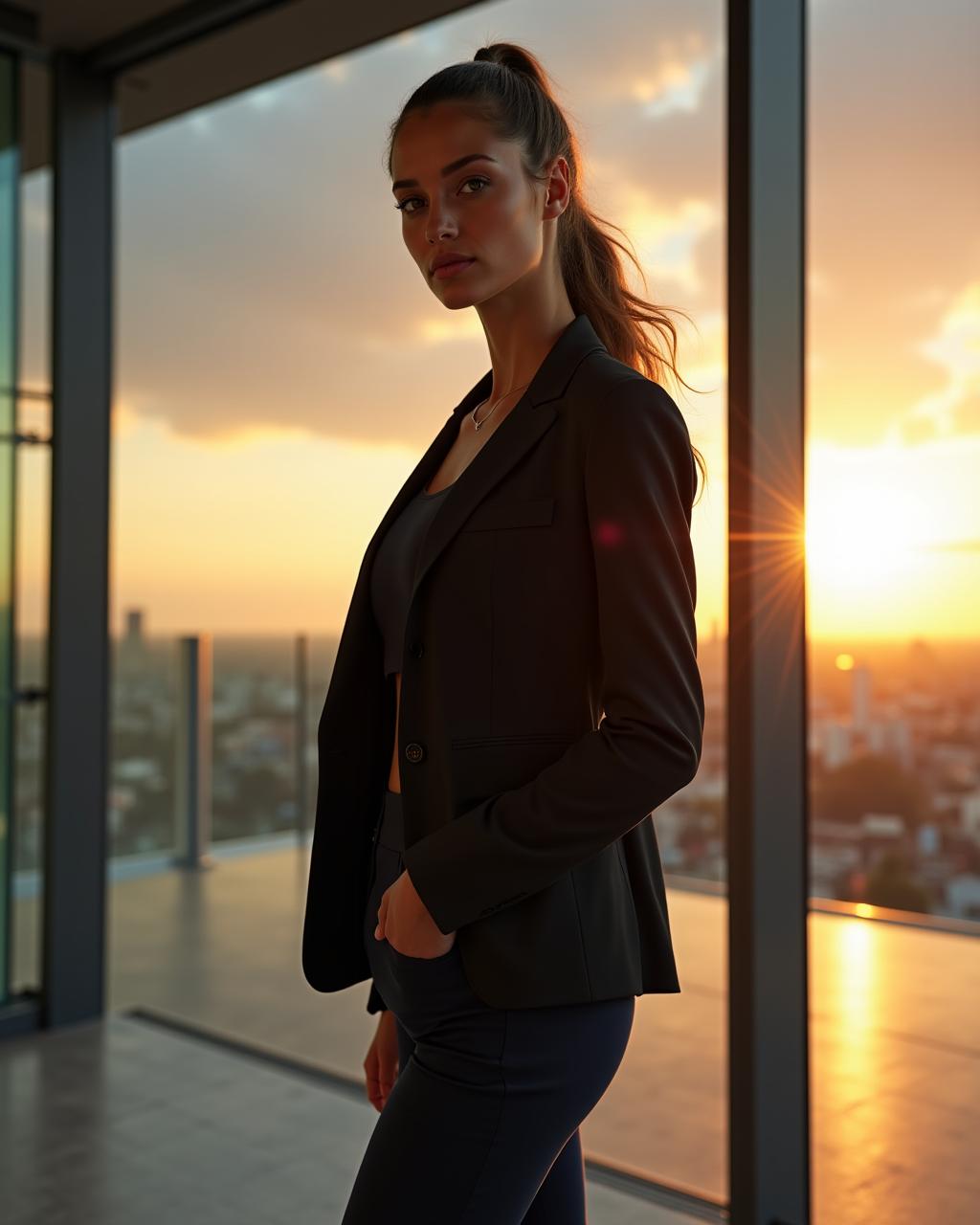 Sleek performance activewear styled with a tailored blazer