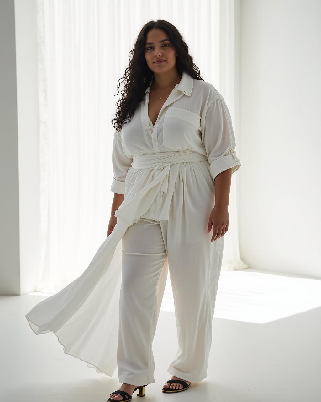 Modern minimal outfit featuring linen and recycled textures