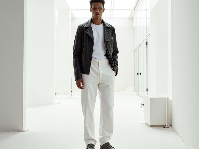 Modern model mixing a vintage jacket with premium modern basics